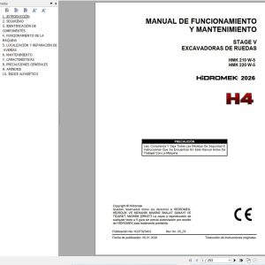 Hidromek Excavator HMK210W 5 HMK220W 5 Operation Manual H237325402 2026 ES (1)