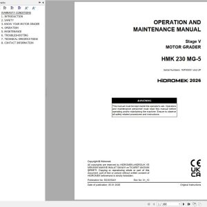Hidromek Motor Grader HMK230MG 5 Stage 5 Operation Manual R23035401 2026 (1)