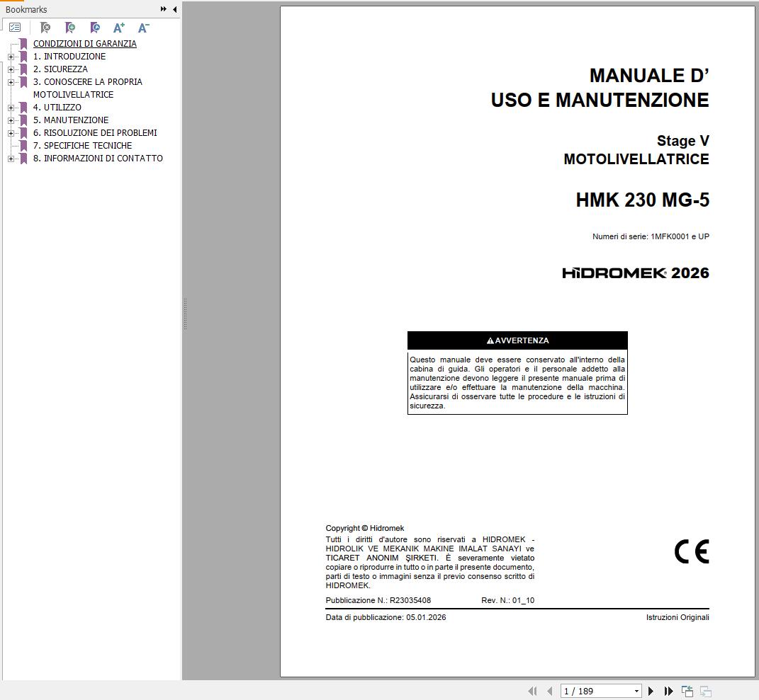 Hidromek Motor Grader HMK230MG 5 Stage 5 Operation Manual R23035408 2026 IT (1)