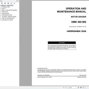 Hidromek Motor Grader HMK460MG Operation Manual R46000401 2026 (1)