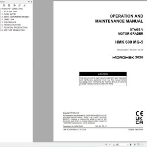 Hidromek Motor Grader HMK600MG 5 Stage 5 Operation Manual R60015401 2026 (1)