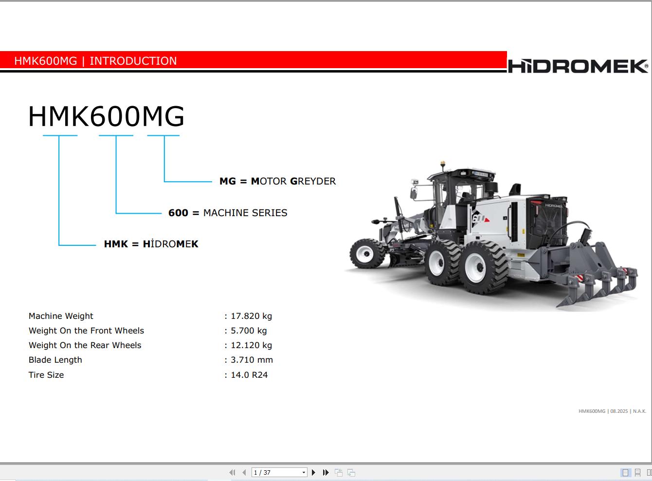 Hidromek Motor Grader HMK600MG Instruction Manual 2025 (1)