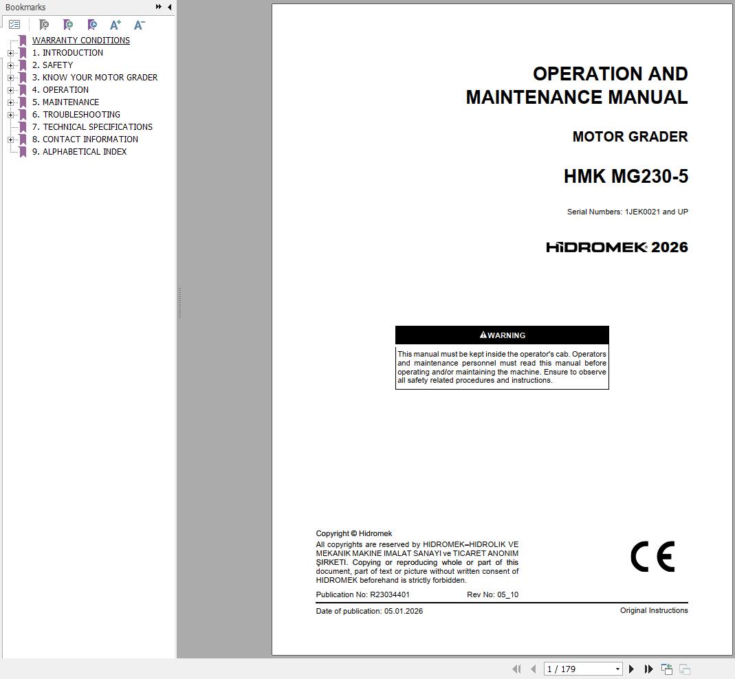 Hidromek Motor Grader HMKMG230 5 Operation Manual R23034401 2026 (1)