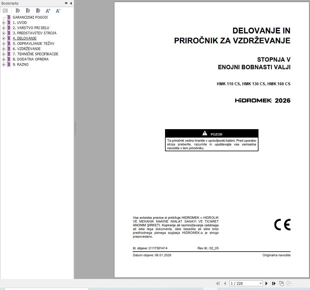 Hidromek Soil Compactor HMK110CS to HMK160CS Operation Manual C117301414 2026 SL (1)