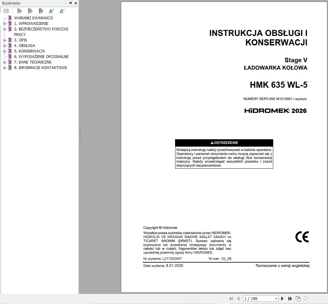Hidromek Wheel Loader HMK635WL 5 Stage 5 Operation Manual L217202407 2026 PL (1)