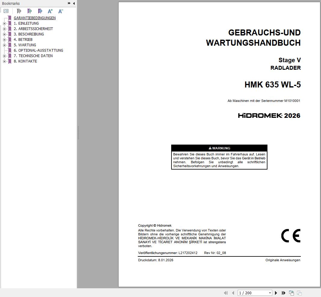 Hidromek Wheel Loader HMK635WL 5 Stage 5 Operation Manual L217202412 2026 DE (1)