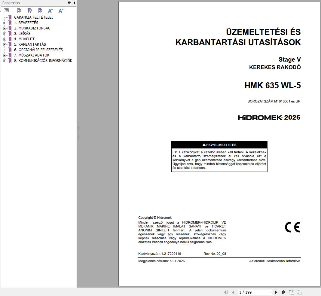 Hidromek Wheel Loader HMK635WL 5 Stage 5 Operation Manual L217202416 2026 HU (1)
