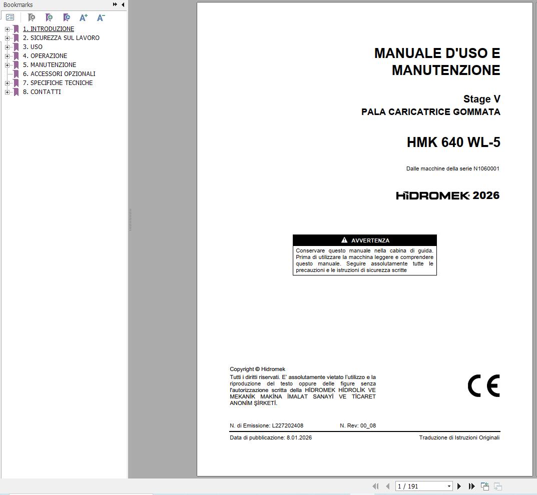 Hidromek Wheel Loader HMK640WL 5 Stage5 Operation Manual L227202408 2026 IT (1)
