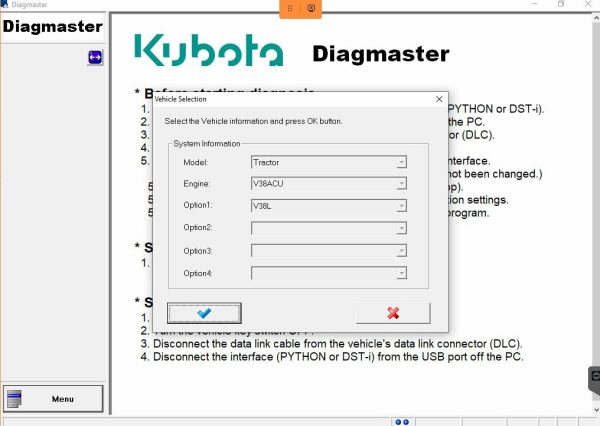 How to connect Machine Dieci with Dieci Kubota Diagmaster DSTi Adapter 2
