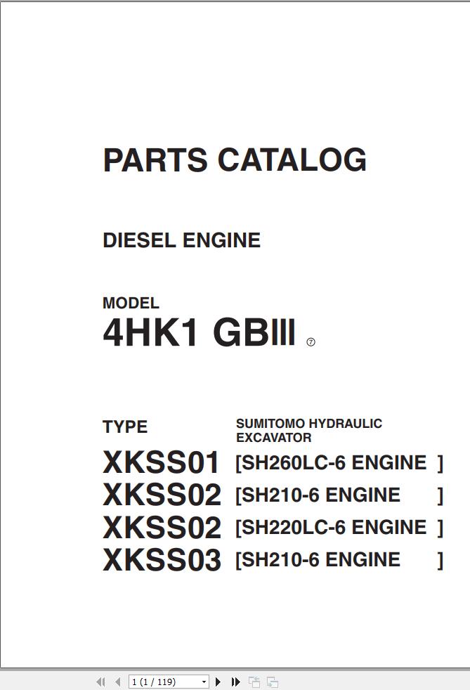 Isuzu Engine 4HK1 GBIII for Sumitomo Excavator Parts Catalog 1