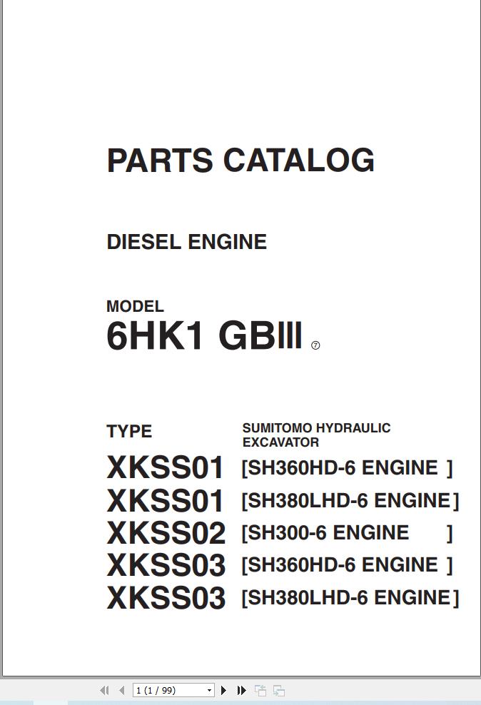 Isuzu Engine 6HK1 GBIII for Sumitomo Excavator Parts Catalog 1