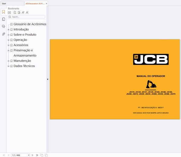 JCB Excavators JS115 to JS370 Operators Manual 9821 9720 PT (1)