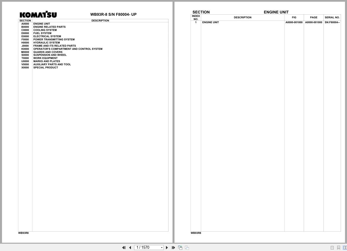 Komatsu Backhoe Loader WB93R 8 SN F80004 UP Parts Catalog (1)