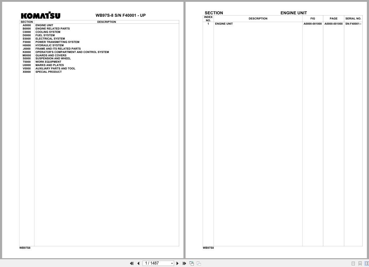 Komatsu Backhoe Loader WB97S 8 SN F40001 UP Parts Catalog (1)