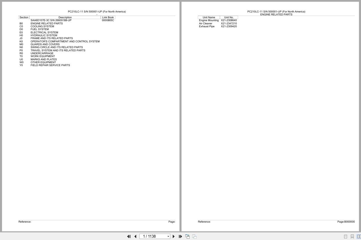 Komatsu Excavator PC210LC 11 SN 500001 UP (For North America) Parts Catalog (1)