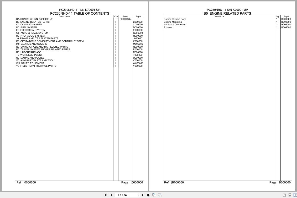 Komatsu Excavator PC230NHD 11 SN K70001 UP Parts Catalog (1)