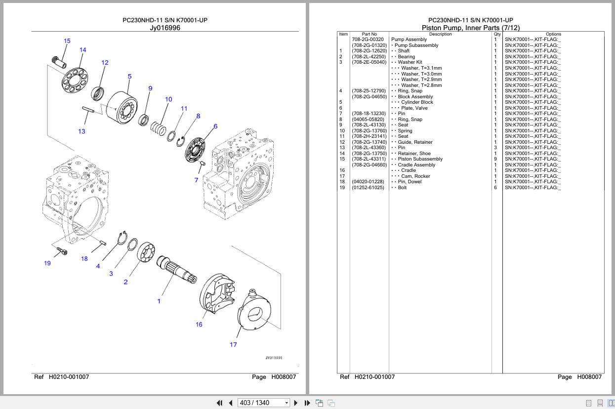Komatsu Excavator PC230NHD 11 SN K70001 UP Parts Catalog (2)