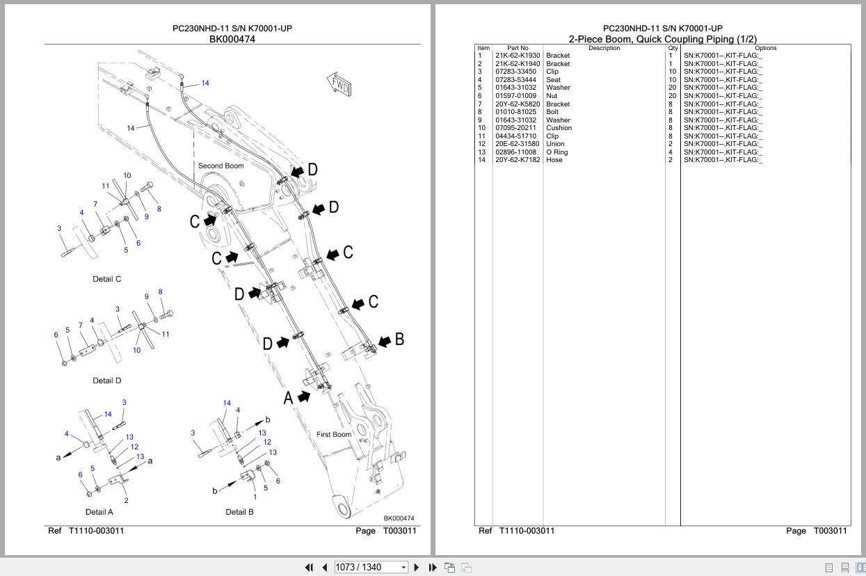 Komatsu Excavator PC230NHD 11 SN K70001 UP Parts Catalog (3)