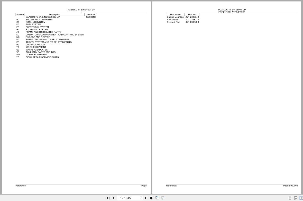 Komatsu Excavator PC240LC 11 SN 95001 UP Parts Catalog (1)