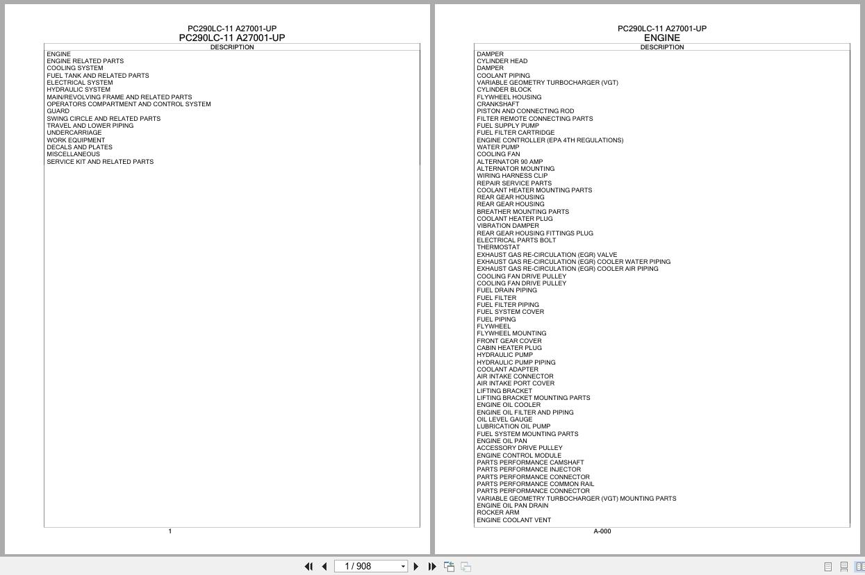Komatsu Excavator PC290LC 11 A27001 UP Parts Catalog (1)
