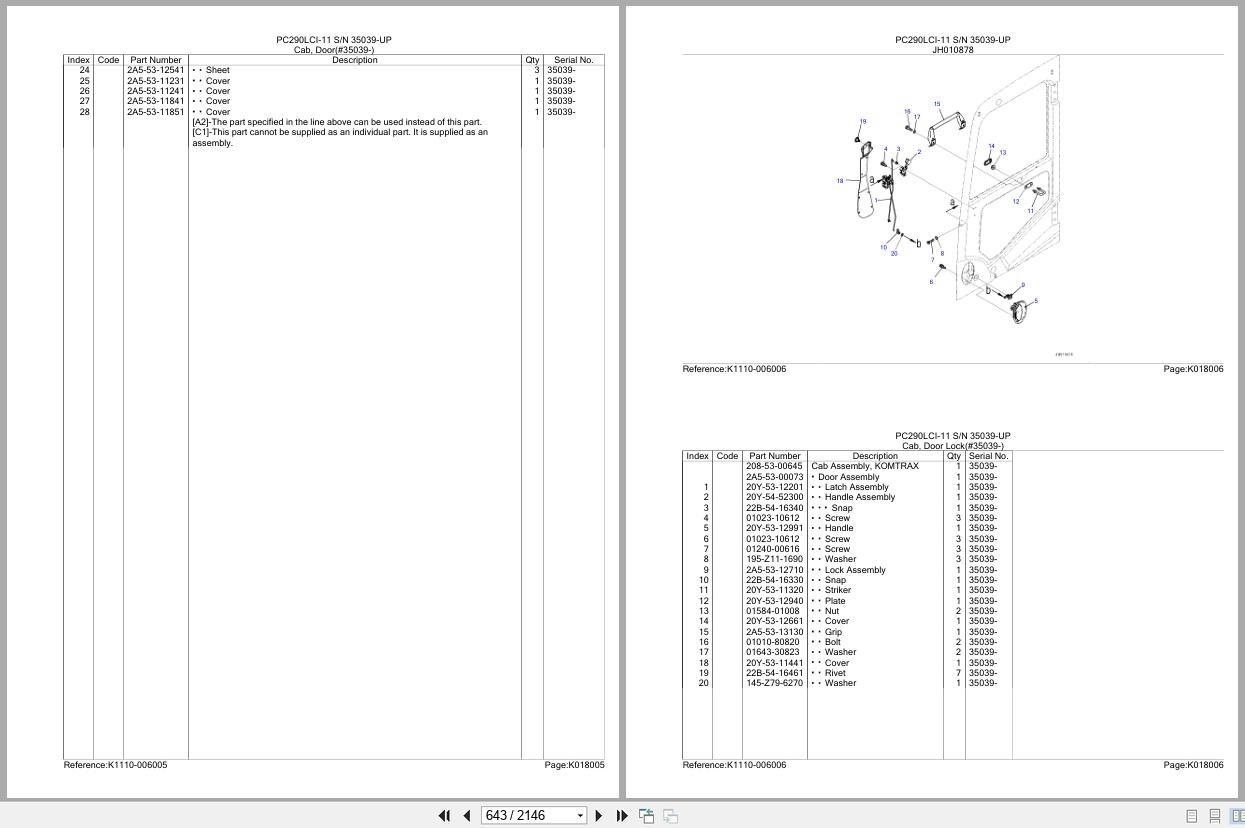 Komatsu Excavator PC290LCI 11 SN 35039 UP Parts Catalog (2)