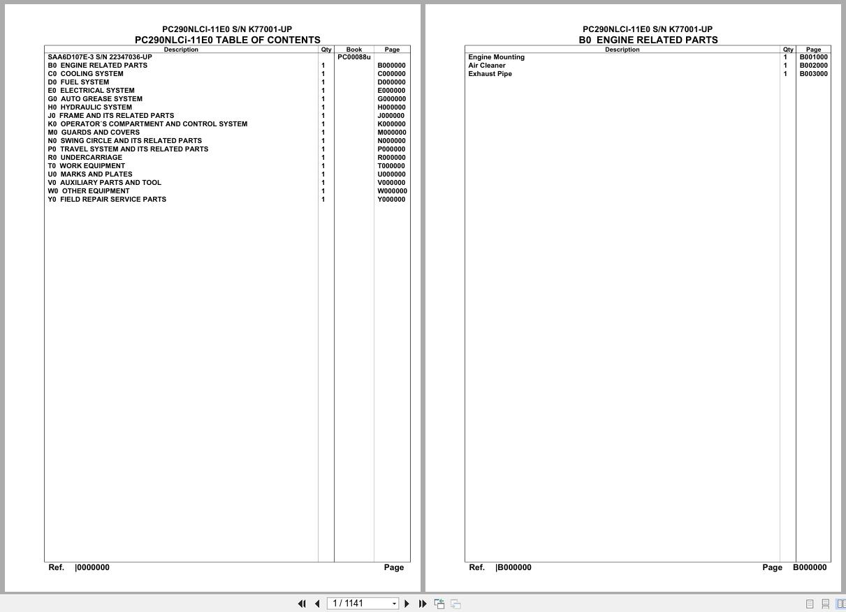Komatsu Excavator PC290NLCI 11E0 SN K77001 UP Parts Catalog (1)
