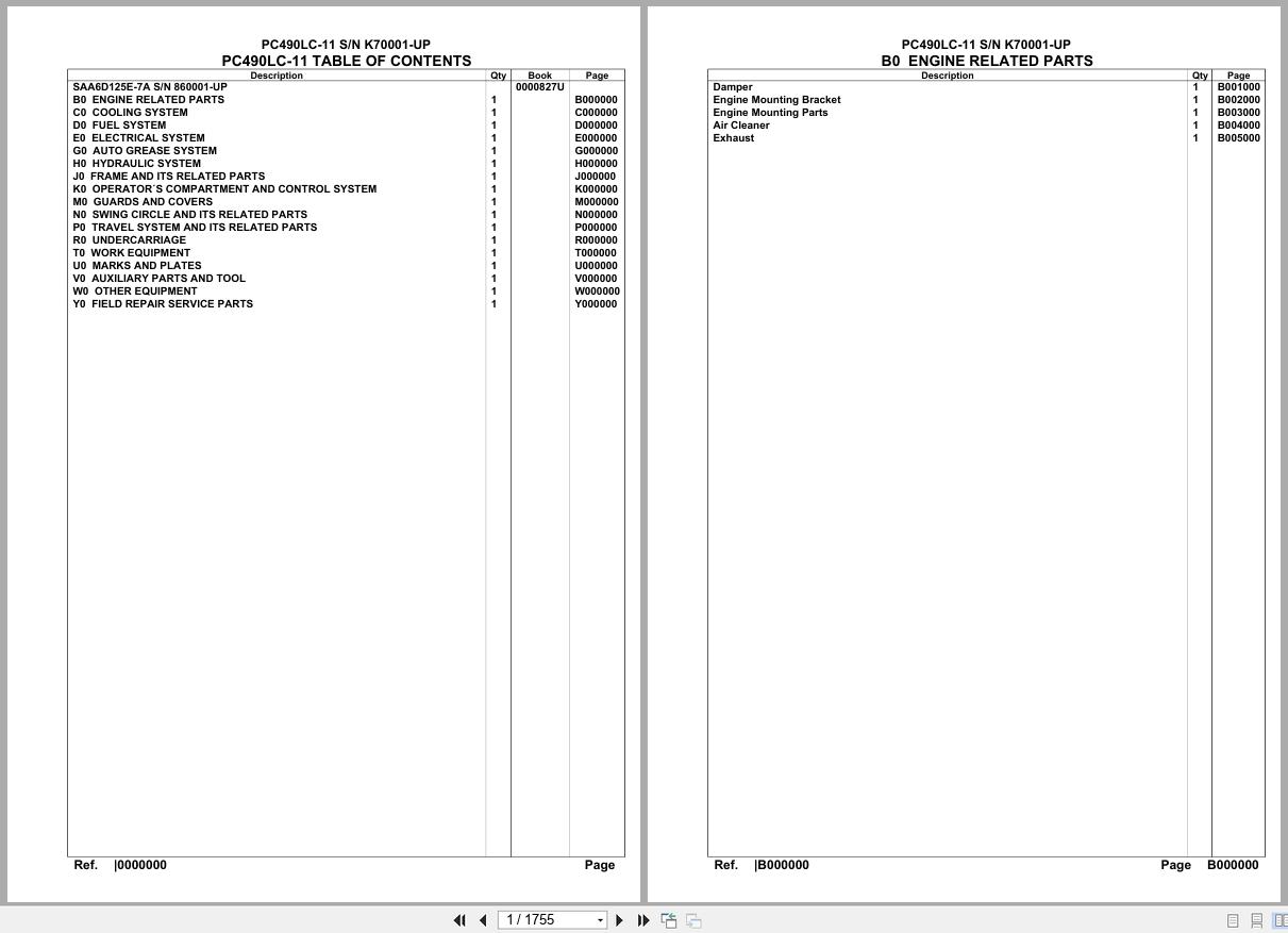 Komatsu Excavator PC490LC 11 SN K70001 UP Parts Catalog (1)