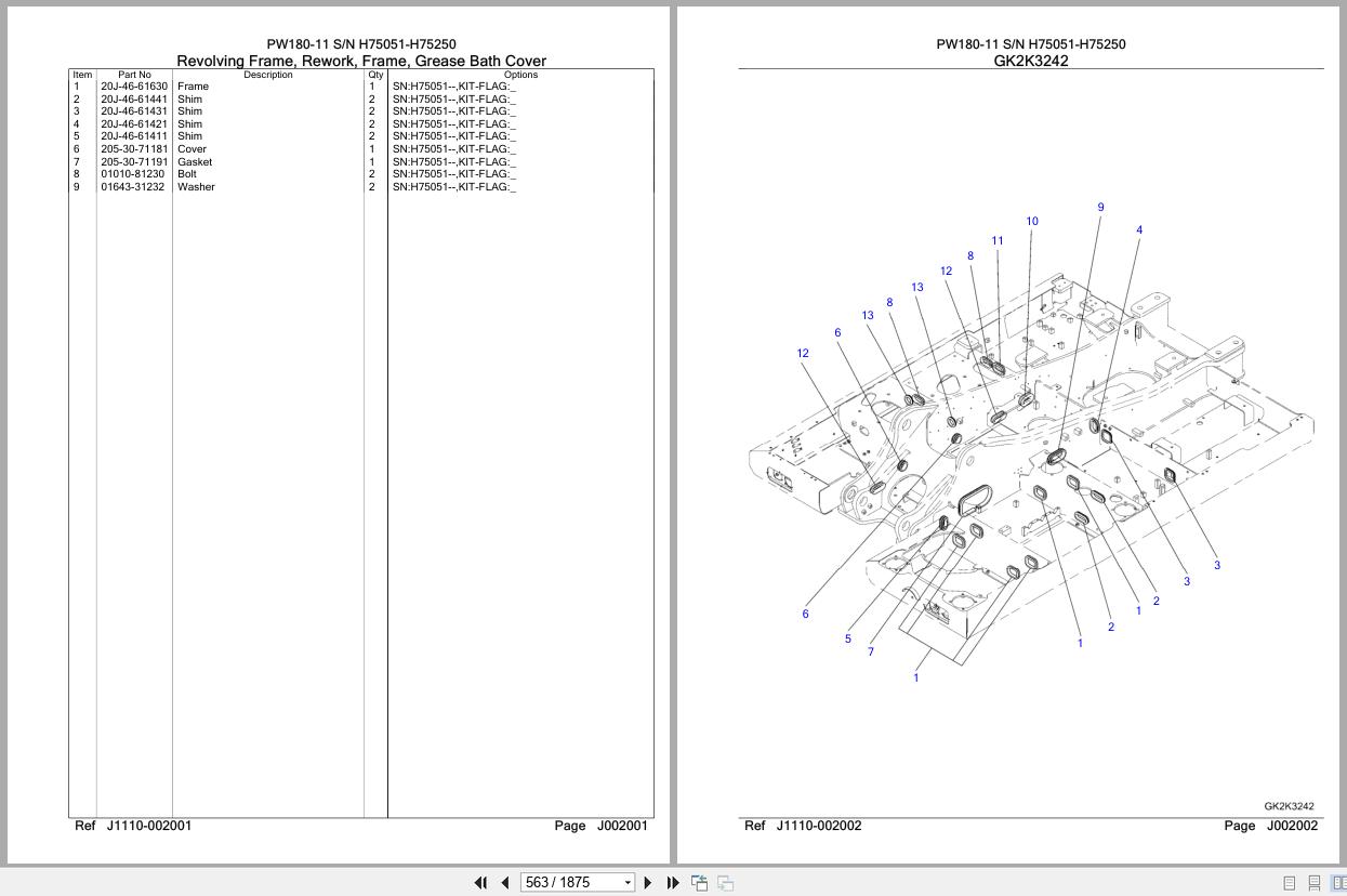 Komatsu Excavator PW180 11 SN H75051 H75250 Parts Catalog (2)