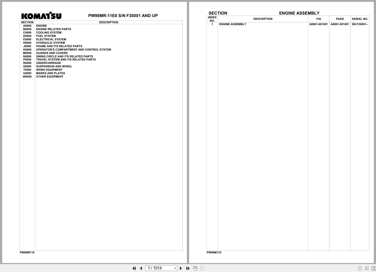 Komatsu Excavator PW98MR 11E0 SN F30001 UP Parts Catalog (1)