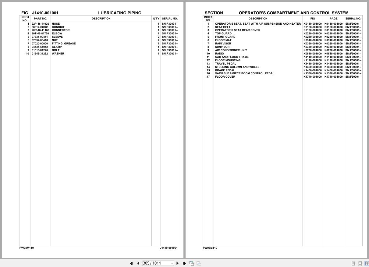 Komatsu Excavator PW98MR 11E0 SN F30001 UP Parts Catalog (2)