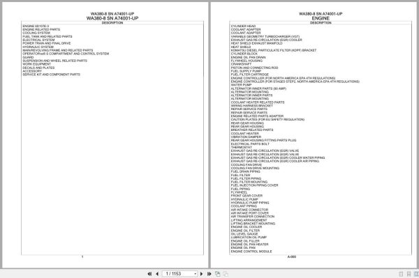 Komatsu Wheel Loader WA380 8 SN A74001 UP Parts Catalog (1)