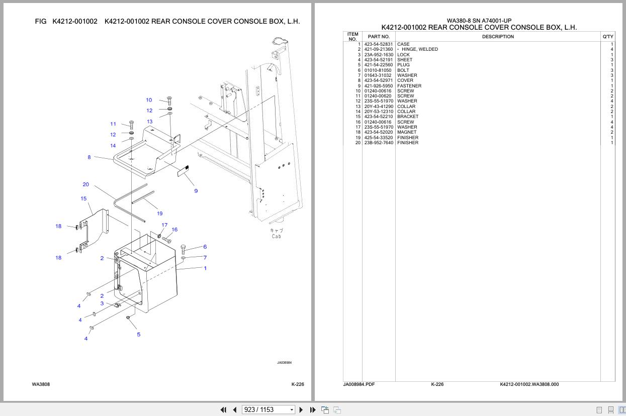Komatsu Wheel Loader WA380 8 SN A74001 UP Parts Catalog (3)
