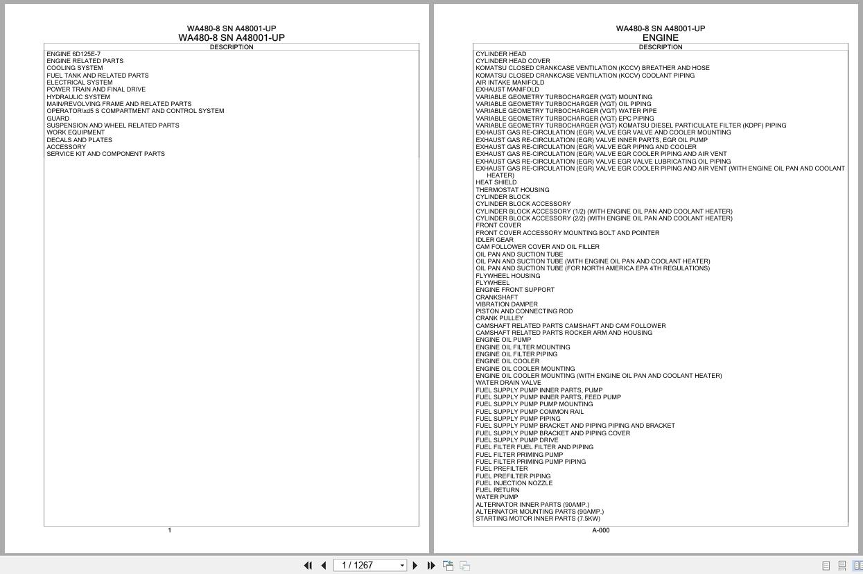 Komatsu Wheel Loader WA480 8 SN A48001 UP Parts Catalog (1)