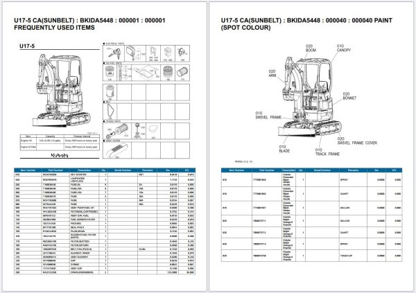 Kubota Excavator U17 5 Spare Parts Catalog (1)
