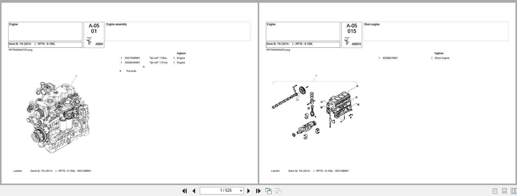 Landini Tractor Serie 6L T4I (2014 ) RP76 6 160L Parts Catalog 6531289M1 (1)