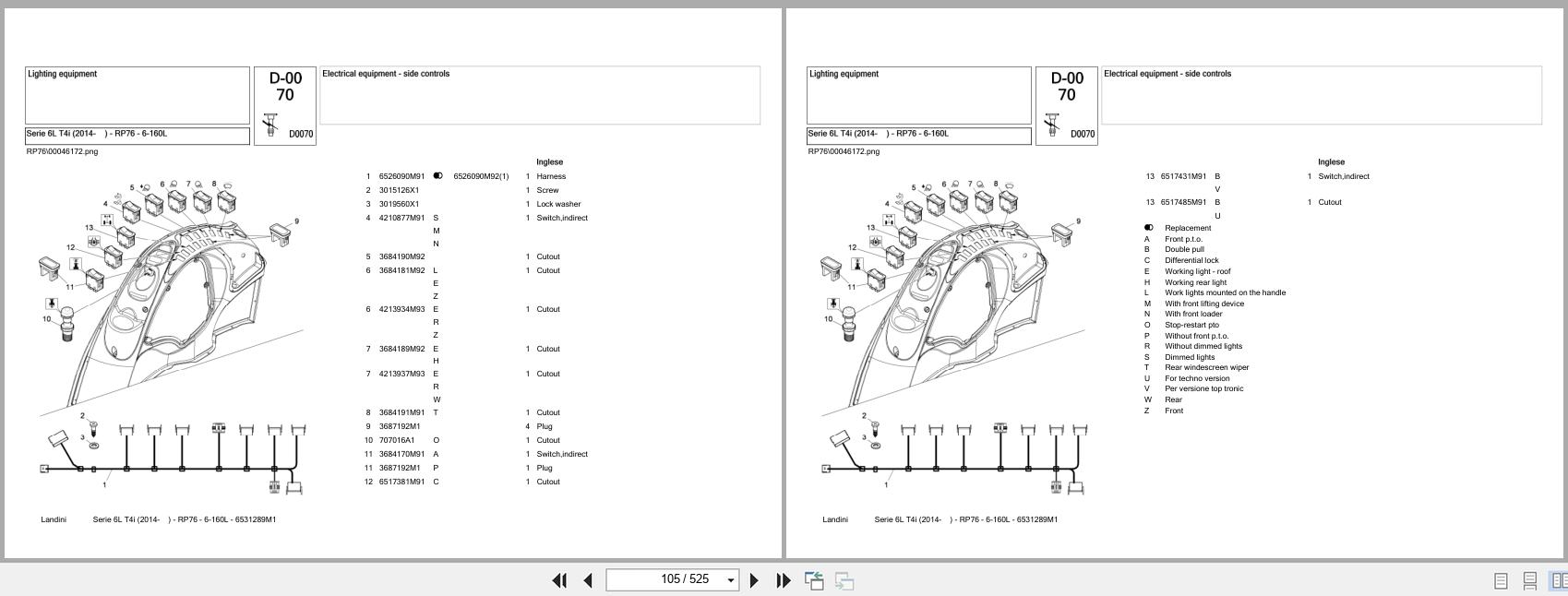 Landini Tractor Serie 6L T4I (2014 ) RP76 6 160L Parts Catalog 6531289M1 (2)