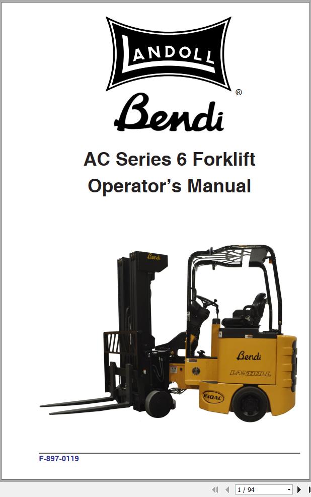 Landoll Bendi Forklift AC Series 6 Operators Manual F 897 0119 (1)
