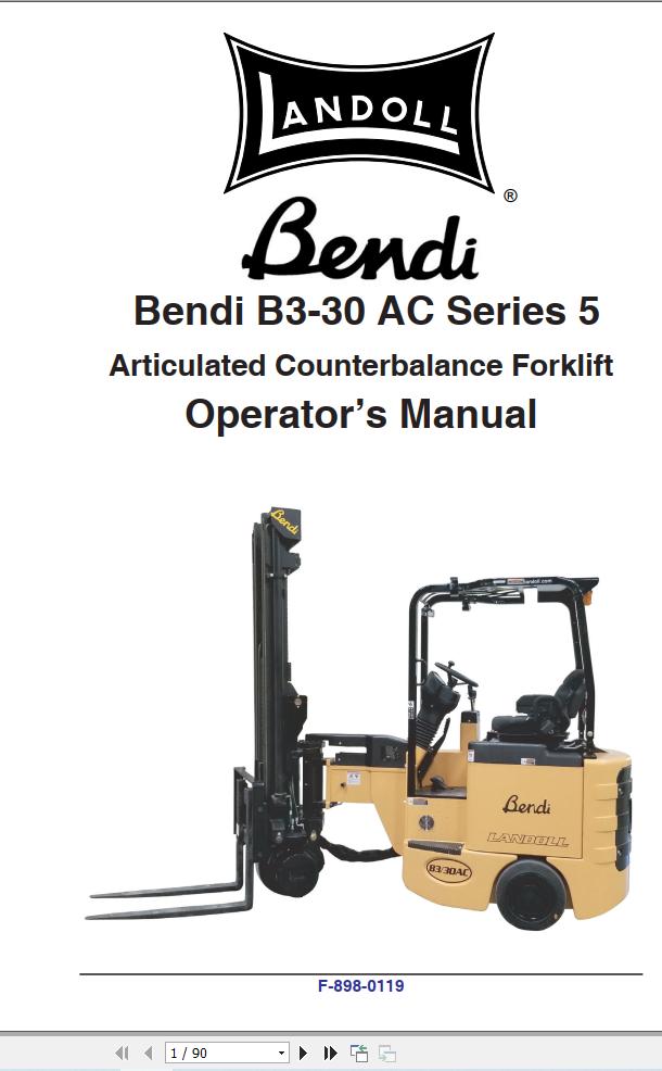Landoll Bendi Forklift B3 30 AC Series 5 Operators Manual F 898 0119 (1)