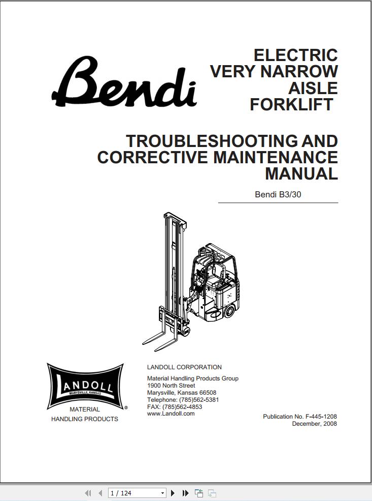 Landoll Bendi Forklift B3 30 Troubleshooting Maintenance Manual F 445 1208 (1)