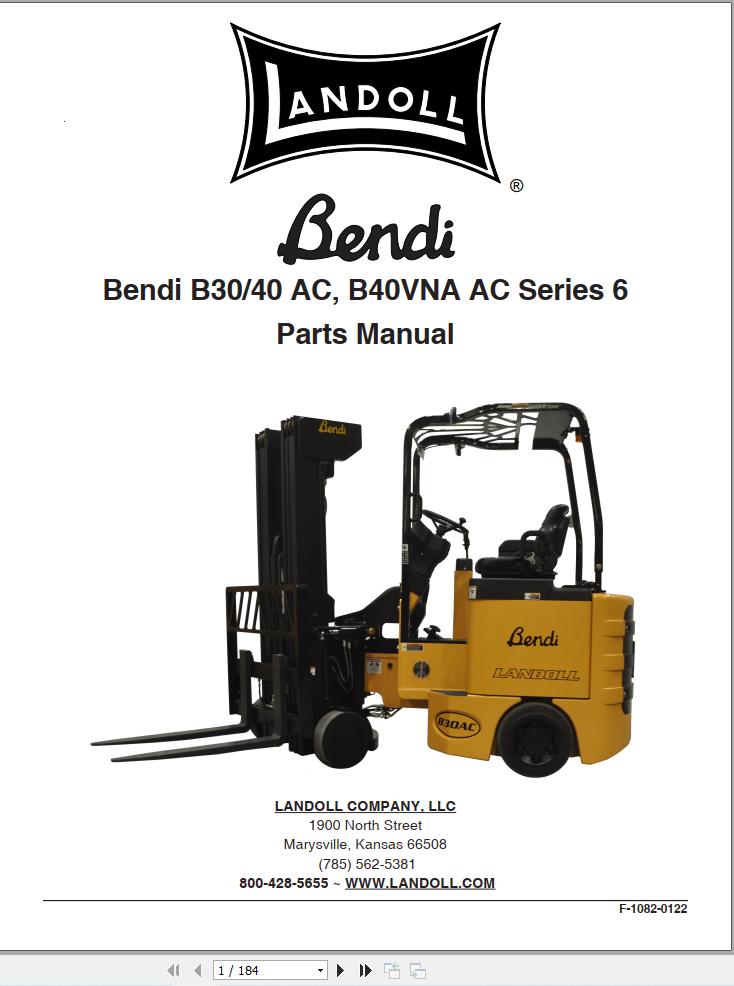 Landoll Bendi Forklift B30 40 AC B40VNA AC Series 6 Parts Manual F 1082 0122 (1)