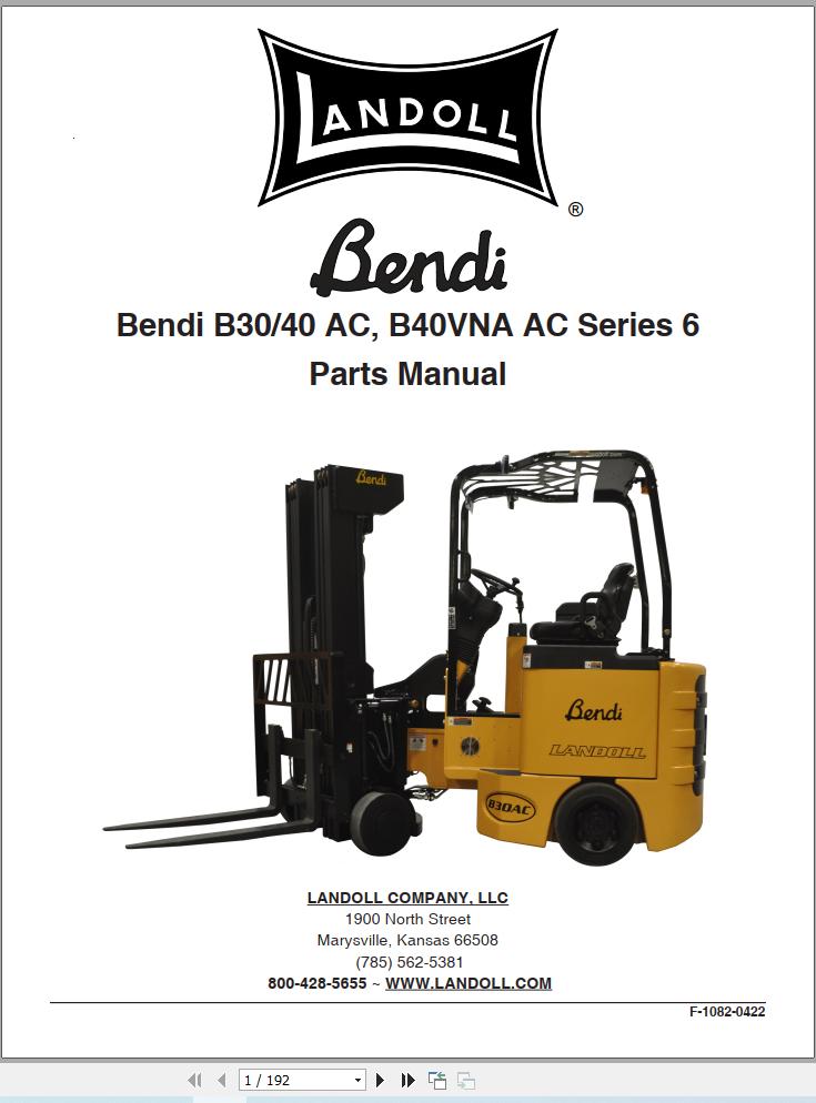 Landoll Bendi Forklift B30 40 AC B40VNA AC Series 6 Parts Manual F 1082 0422 (1)