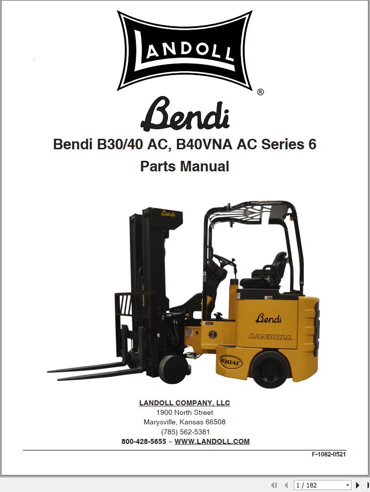 Landoll Bendi Forklift B30 40 AC B40VNA AC Series 6 Parts Manual F 1082 0521 (1)
