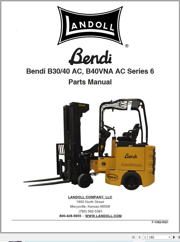 Landoll Bendi Forklift B30 40 AC B40VNA AC Series 6 Parts Manual F 1082 0921 (1)