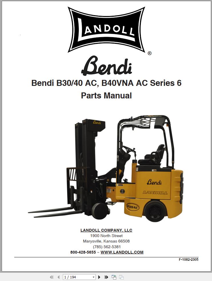 Landoll Bendi Forklift B30 40 AC B40VNA AC Series 6 Parts Manual F 1082 2305 (1)