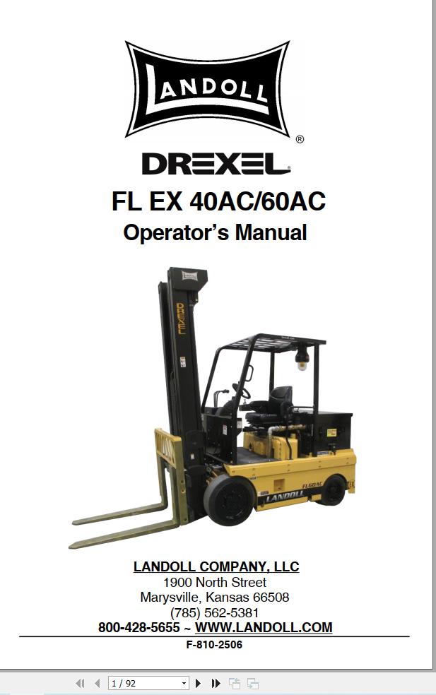Landoll Drexel Forklift FL EX40 AC FL EX60 AC Operators Manual F 810 2506 2025 (1)