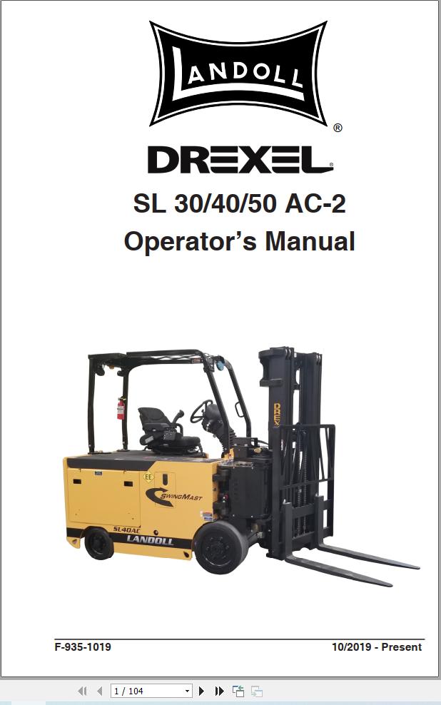 Landoll Drexel Forklift SL30 AC 2 SL40 AC 2 SL50 AC 2 Operators Manual F 935 1019 (1)