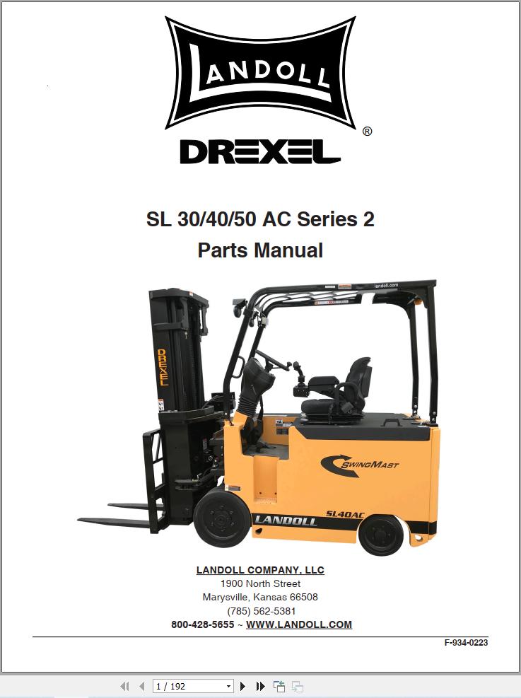 Landoll Drexel Forklift SL30 AC 2 SL40 AC 2 SL50 AC 2 Parts Manual F 934 0223 (1)