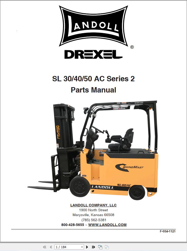 Landoll Drexel Forklift SL30 AC 2 SL40 AC 2 SL50 AC 2 Parts Manual F 934 1121 (1)