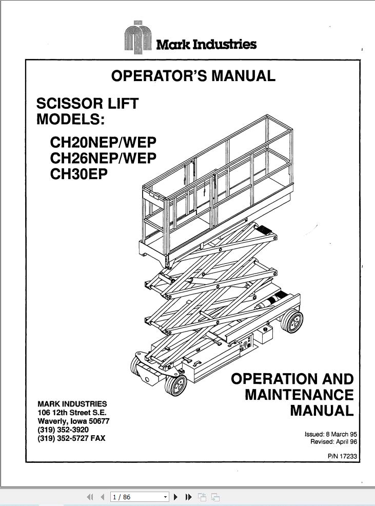 Marklift Scissor Lift CH20NEP CH20WEP CH26NEP CH26WEP CH30EP Operation Manual 17233 (1)