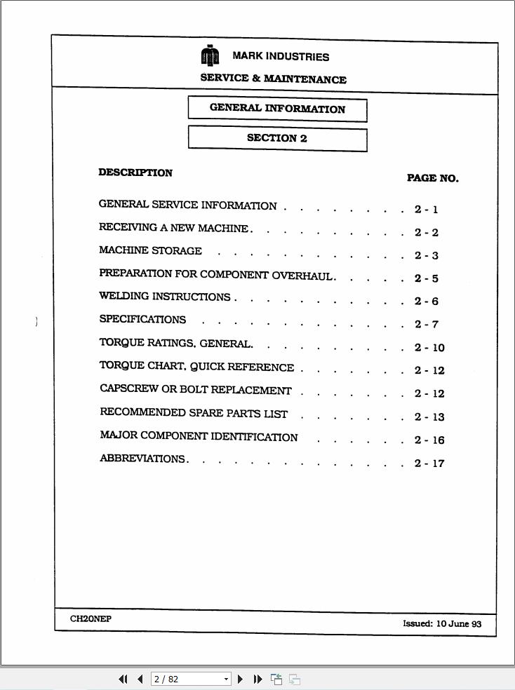 Marklift Scissor Lift CH20NEP Service Manual 17243 (1)